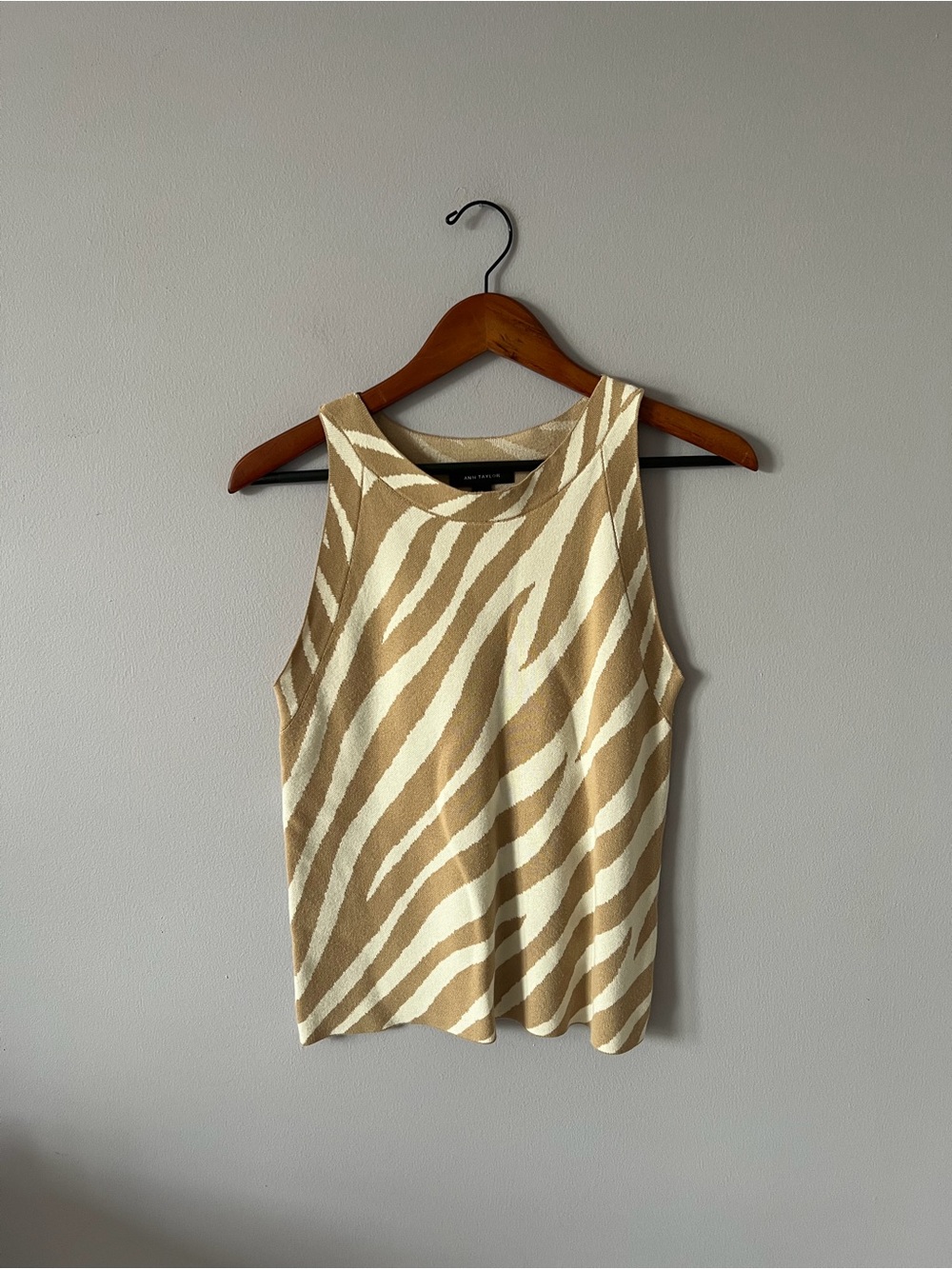 Ann Taylor Cream and Tan Zebra-Stripe Knit Tank